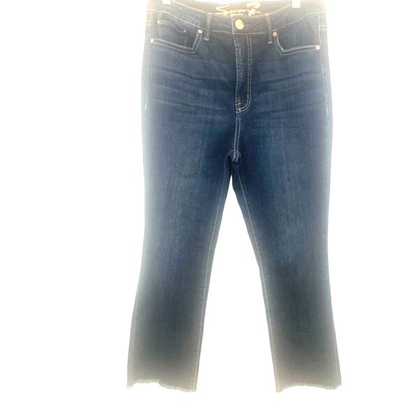 Seven7 Fashion Hayden Crop Jeans 10 Blue Womens Straight Leg Raw Hem Stretch - Picture 1 of 11